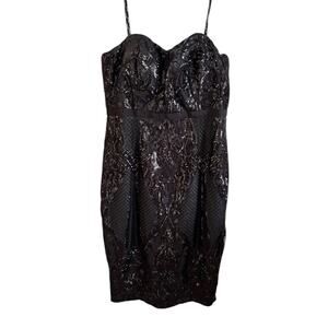 NWT City Chic Sequin Sofia Dress Black Strapless Fitted Midi Lined Size 14